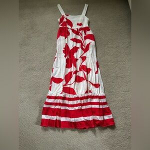 Nine West Red and White Ruffled Tiered Sundress